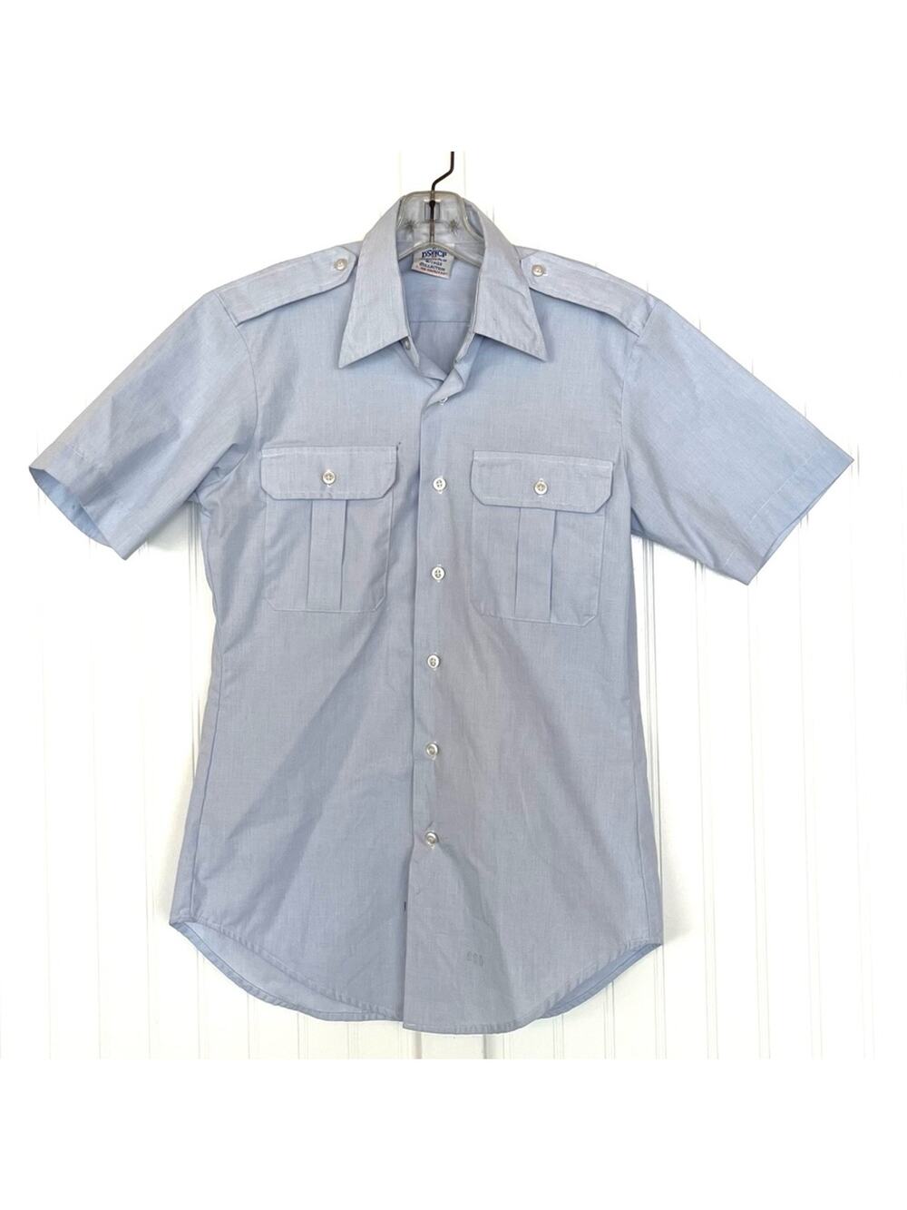 Vintage Light Blue Military Dress Shirt Short Sleeve Epaulettes DSCP Wings